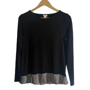J Crew Black Top with Gingham Ruffle
